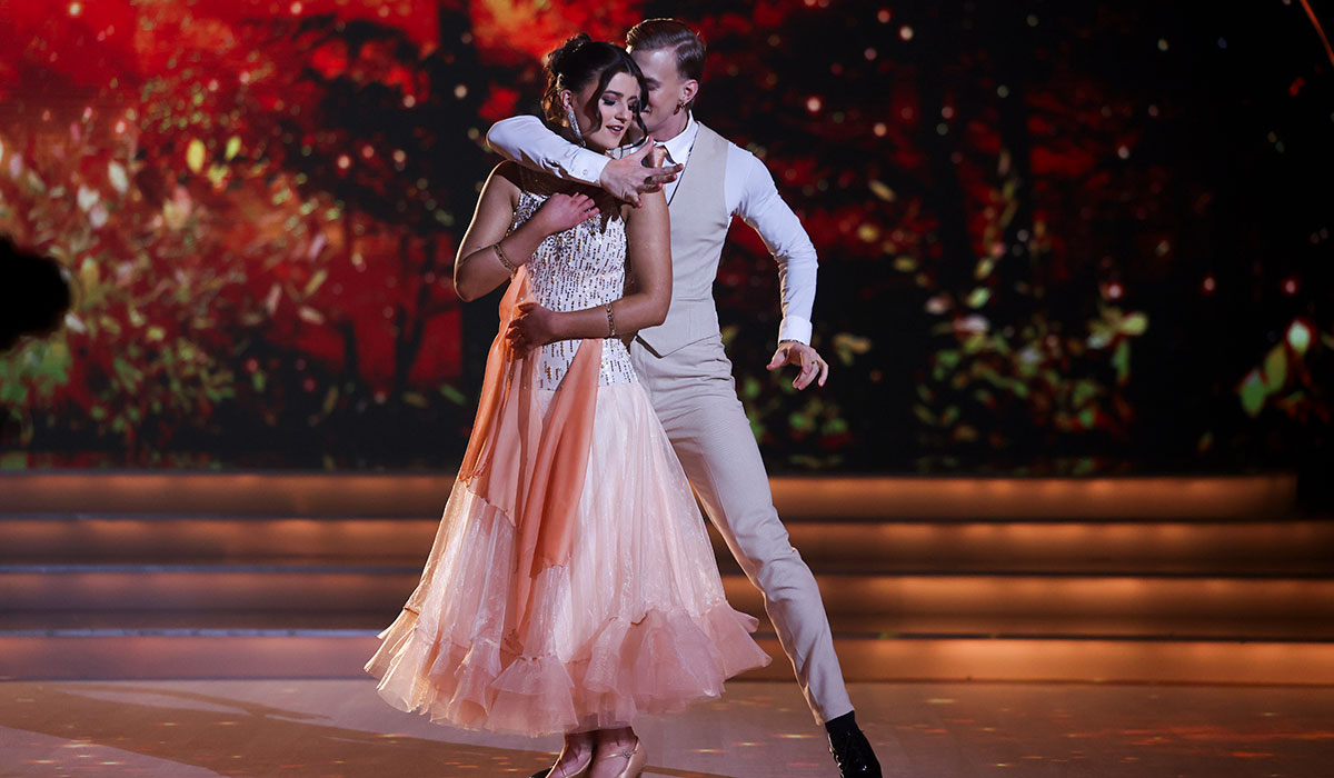 Rose of Tralee Katelyn Cummins with Pro Dancer Leonardo Lini during the live show of RTE’s Dancing With The Stars. Pic:Kyran O’Brien /kobpix