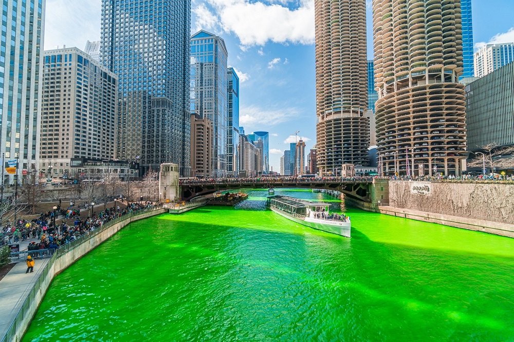 Chicago River On St. Patrick's Day 2019, Illinois, USA