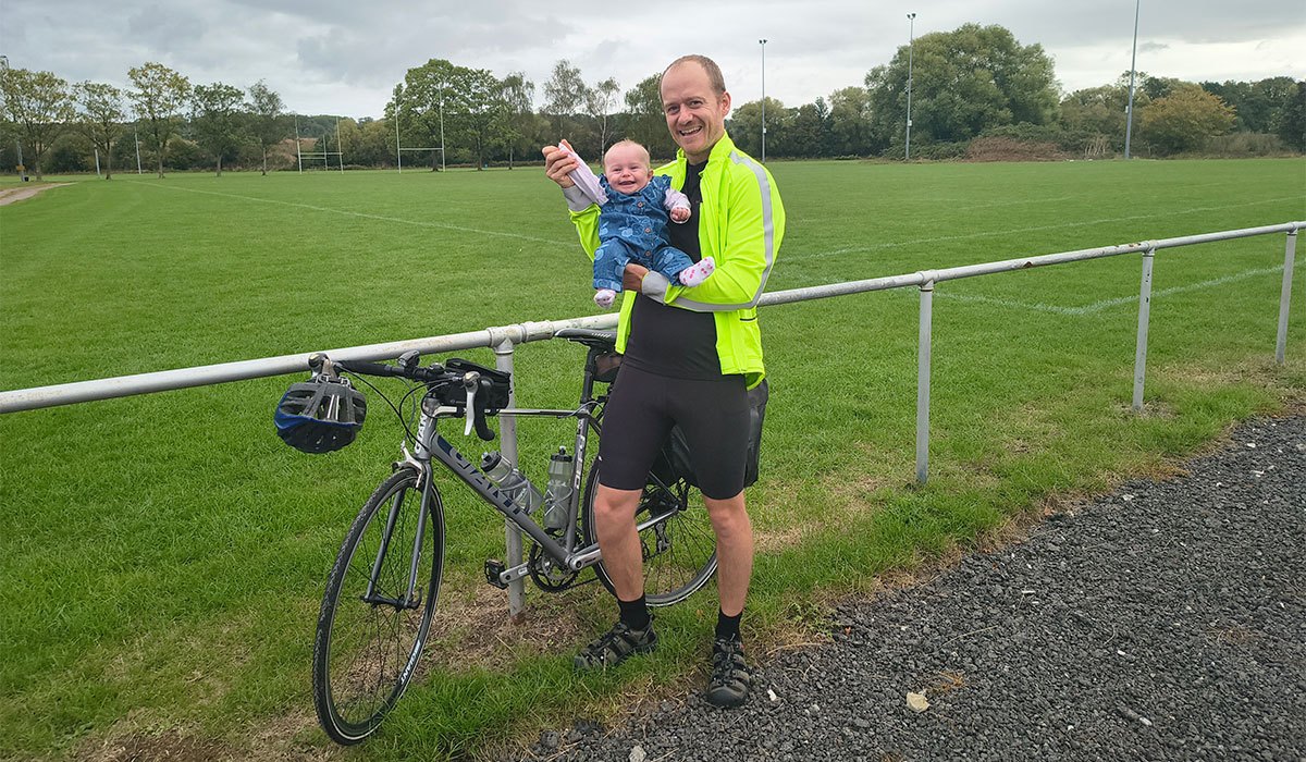 Father’s epic cycle for baby daughter who was born unable to swallow 5 George with his daughter Alannah. Pic: Supplied
