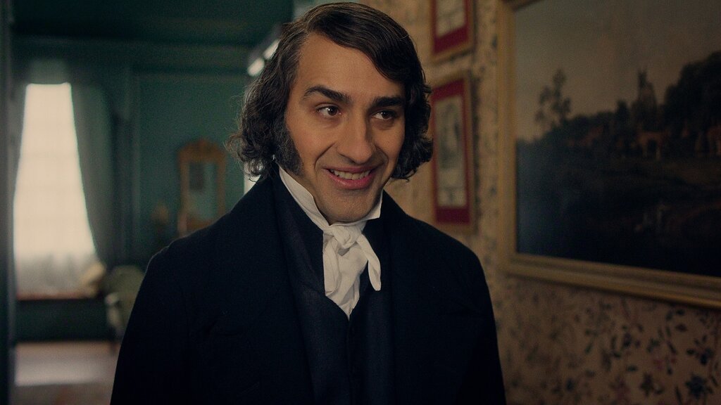 Jamie Demetriou as Mr Collins in Dolly Alderton's Price And Prejudice. Image credit: Netflix