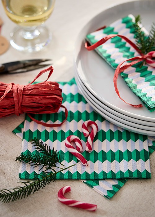VINTERFINT Paper napkin, striped/green/white, €2/30 pack. Pic: IKEA