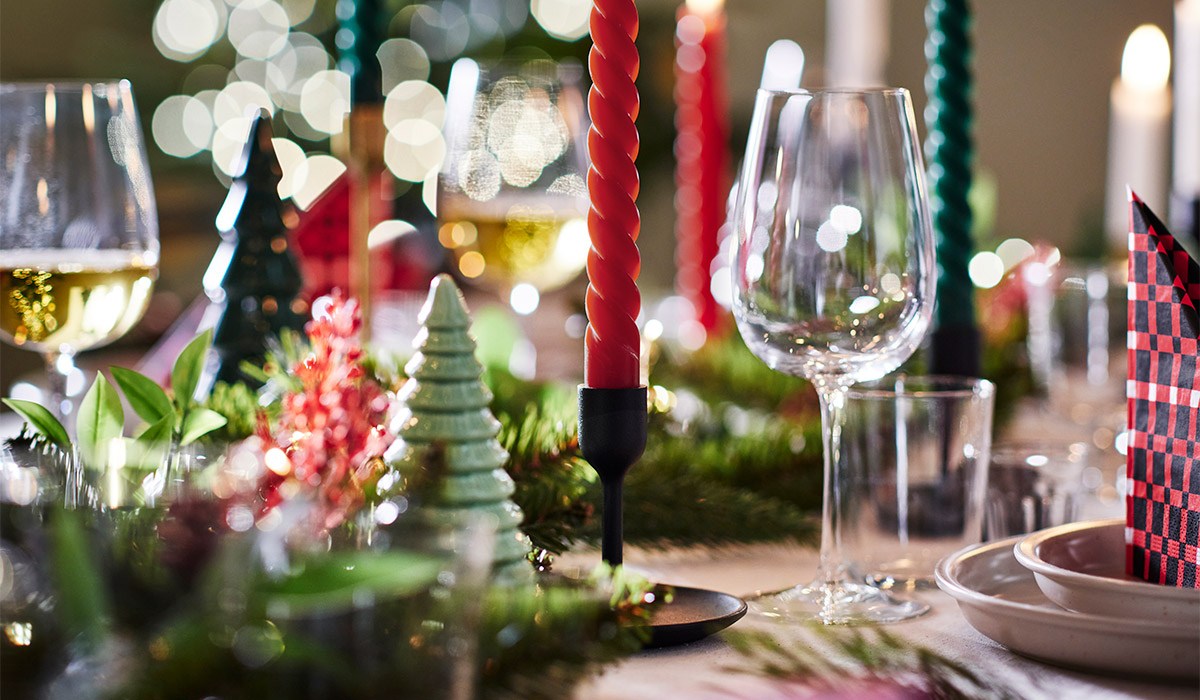 VINTERFINT Unscented taper candle, twisted red/green, €3.19/4 pack. Pic: IKEA